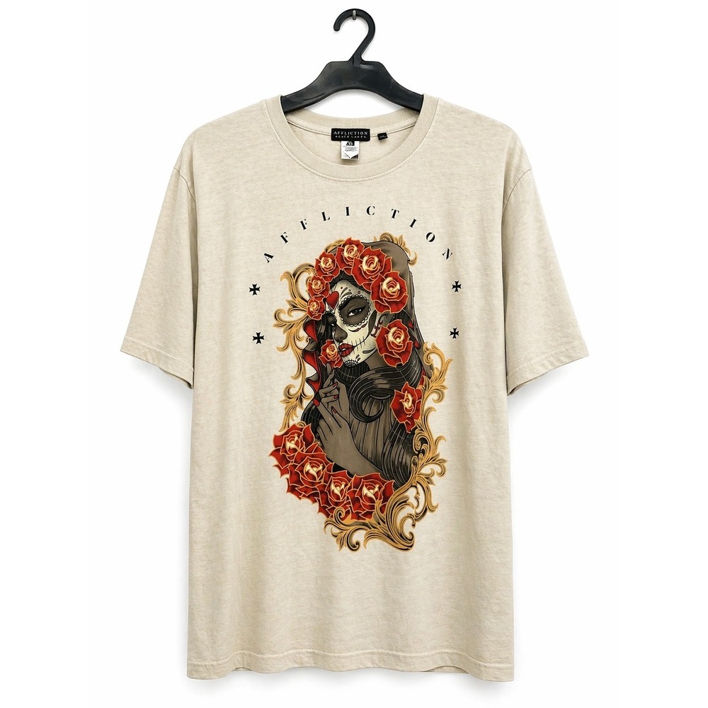 Affliction Black Label Soul Reborn Short Sleeve Tee Sz L New Day Of The Dead D50 - Picture 2 of 6